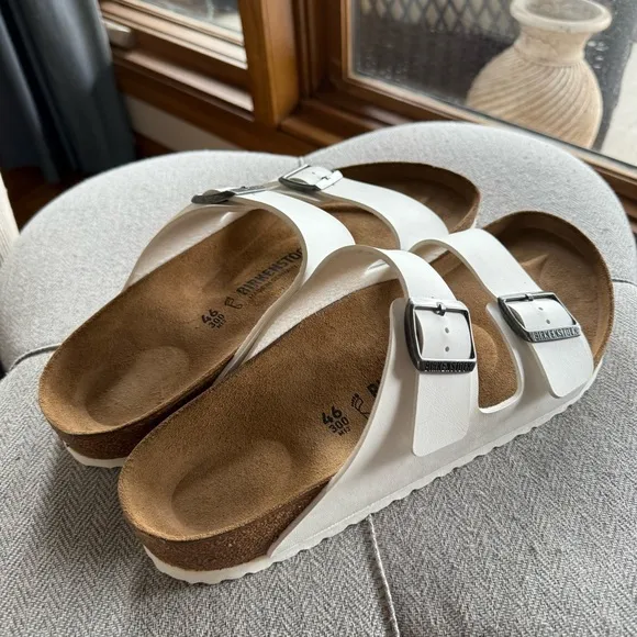 White Sandals with Silver Buckles
