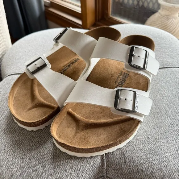 White Sandals with Silver Buckles