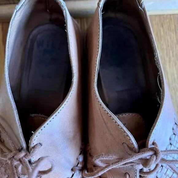 Will Leather Good's Shoes Ludlow Oxford Dress Brown Basket Weave Laces Sz 9 D‎