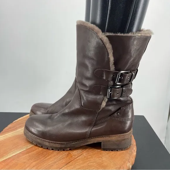 Wilma Firenze Genuine brown Leather faux fur boots buckle winter Booties 38 8