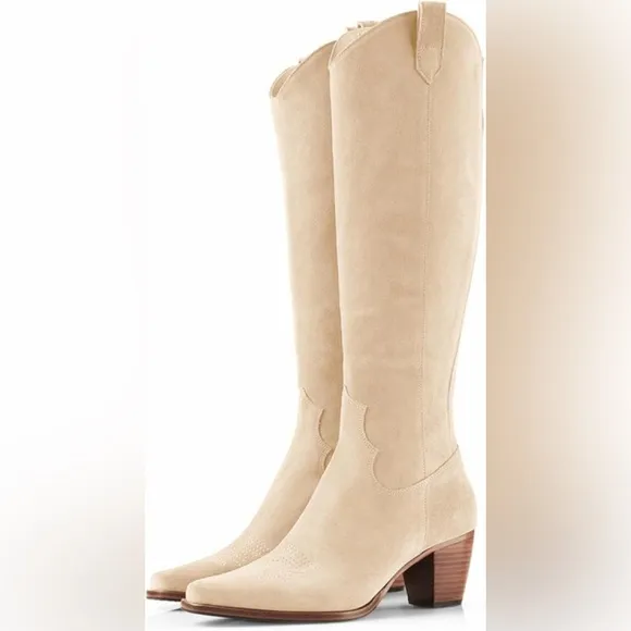 Women Cowboy Knee High Chunky Block Heel Square Toe Tall Riding Boots.  Size 10