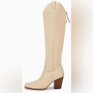 Women Cowboy Knee High Chunky Block Heel Square Toe Tall Riding Boots.  Size 10