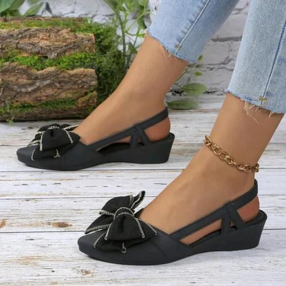Women Fashion Rhinestone Bow Flat Shoes, Handmade Floral Decoration, Closed Toe