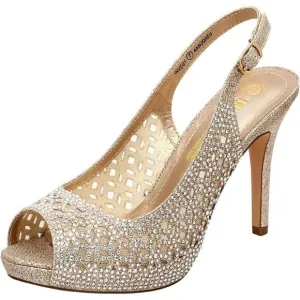 Women Gold High Heels Platform Dress Rhinestones Peep Toe Pumps Shoes
