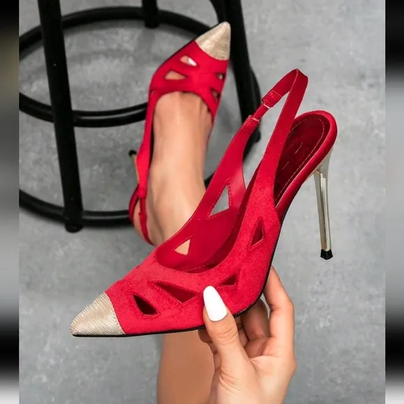 Women Pointed Toe Metallic Contrast Color Stilettos High Heel Pumps