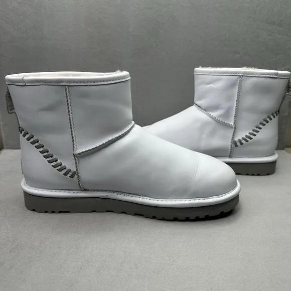 Womens 11 / Mens 9 UGG Classic Mini Deco Ankle Boots White Leather Sheepskin