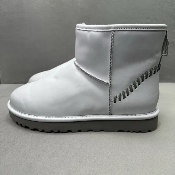 Womens 11 / Mens 9 UGG Classic Mini Deco Ankle Boots White Leather Sheepskin