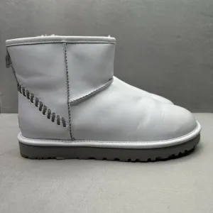 Womens 11 / Mens 9 UGG Classic Mini Deco Ankle Boots White Leather Sheepskin