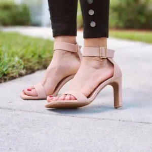 Women's Ankle Strap Block Heel Dress Sandals Nude Color