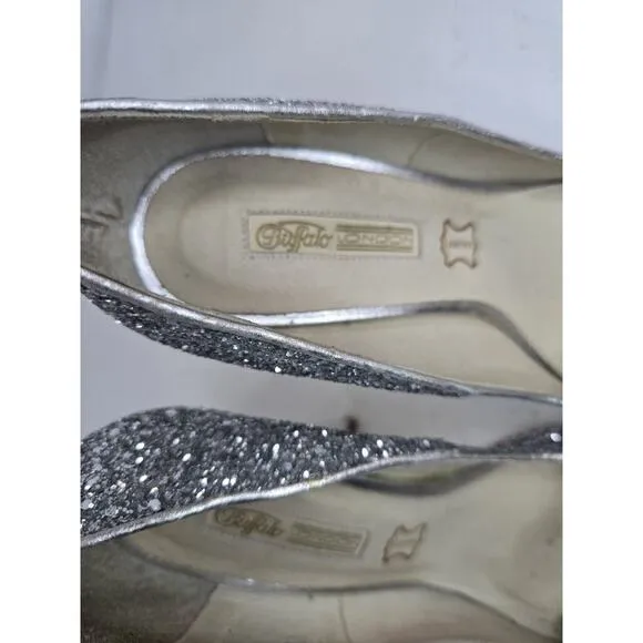 Womens Buffalo London Heels Glitter Silver Leather Lining Shoes SZ EU 38D/US 7.5