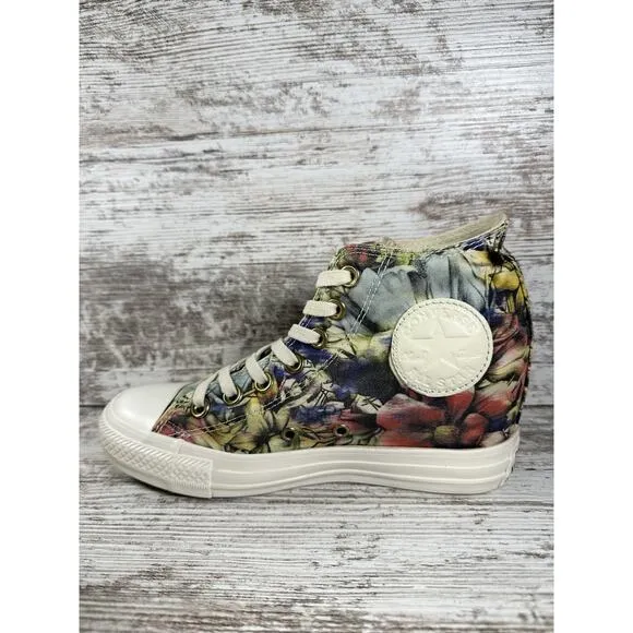 Women's Converse Chuck Taylor All Star Lux Hi Hidden Wedge Floral Sneakers Sz 7