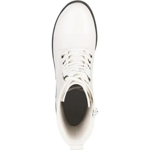 Women's Lace-up Combat Boots Mid-calf Military Winter Boots, White