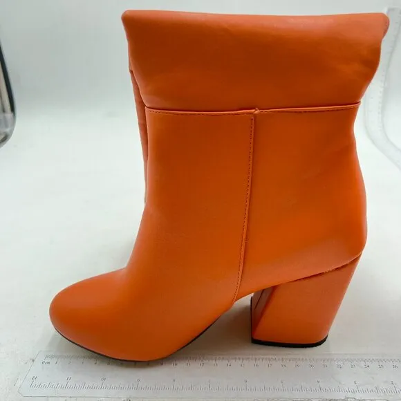 Women's Side Zipper Chunky Heel Knee High Boots Orange