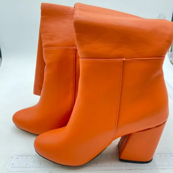 Women's Side Zipper Chunky Heel Knee High Boots Orange