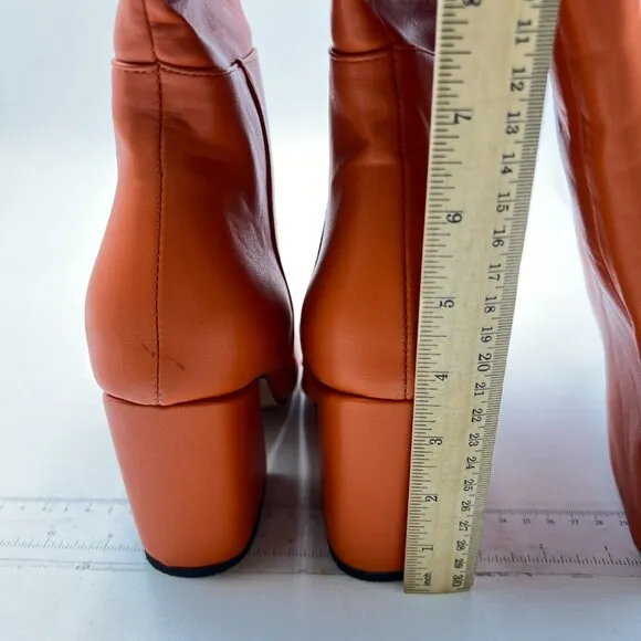 Women's Side Zipper Chunky Heel Knee High Boots Orange