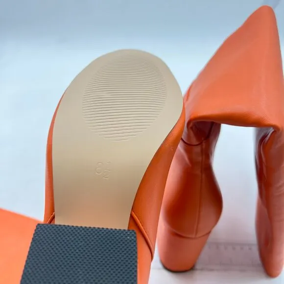 Women's Side Zipper Chunky Heel Knee High Boots Orange