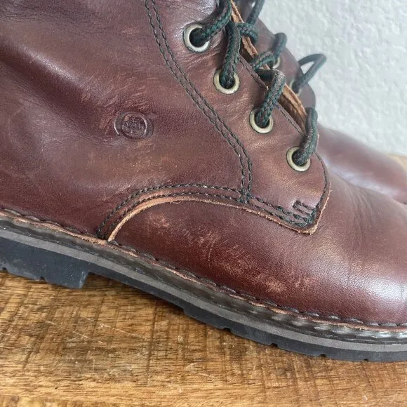 Women's Size 6.5M Born Lace Up Combat Trooper Boots Brown Side Zip Leather