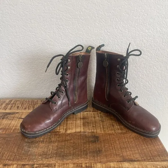 Women's Size 6.5M Born Lace Up Combat Trooper Boots Brown Side Zip Leather