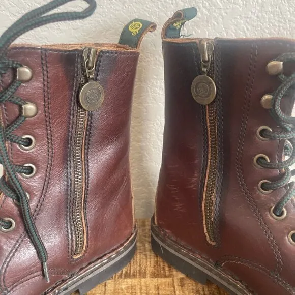 Women's Size 6.5M Born Lace Up Combat Trooper Boots Brown Side Zip Leather