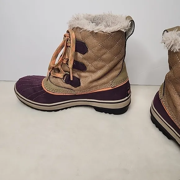 Women’s Sorel TIVOLI Purple Beige Winter Boots SIZE 6 (CON70)