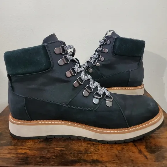 Womens Toms Mesa Black Leather Lace-Up Boots Size 6.5.