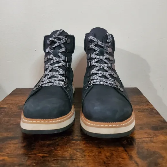 Womens Toms Mesa Black Leather Lace-Up Boots Size 6.5.