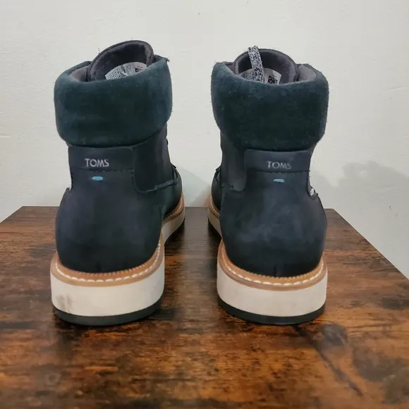Womens Toms Mesa Black Leather Lace-Up Boots Size 6.5.