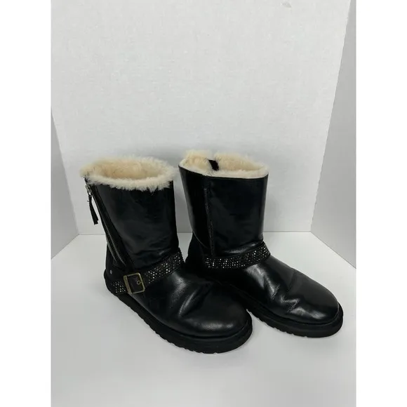 Women's UGG Australia Blaise Crystal Boots Shoes Leather Black Size 10