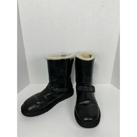 Women's UGG Australia Blaise Crystal Boots Shoes Leather Black Size 10