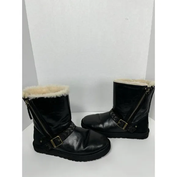 Women's UGG Australia Blaise Crystal Boots Shoes Leather Black Size 10