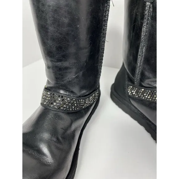 Women's UGG Australia Blaise Crystal Boots Shoes Leather Black Size 10