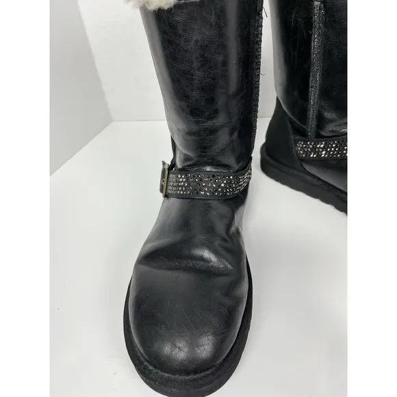 Women's UGG Australia Blaise Crystal Boots Shoes Leather Black Size 10