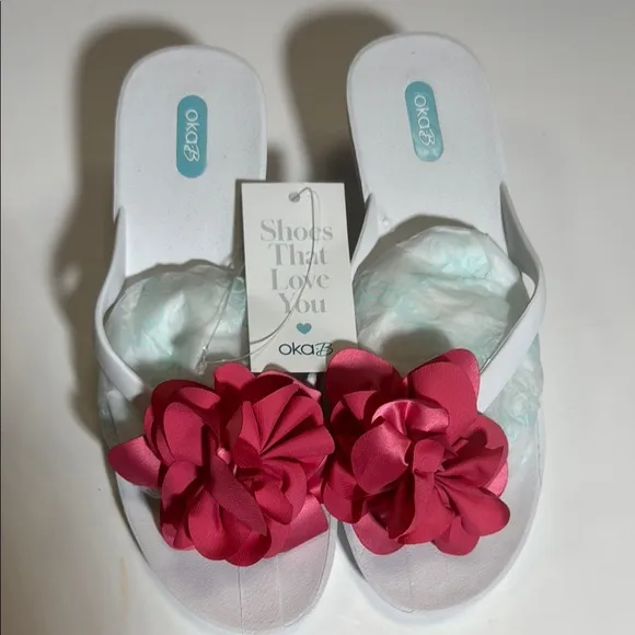 Women's White and Pink Sandals