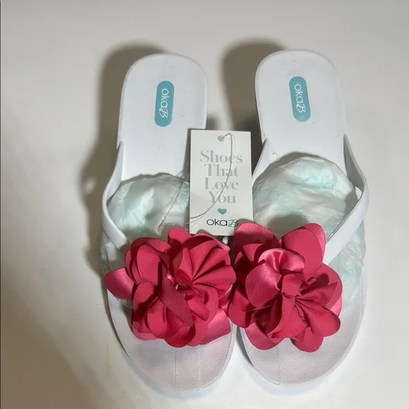 Women's White and Pink Sandals