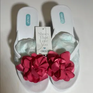 Women's White and Pink Sandals