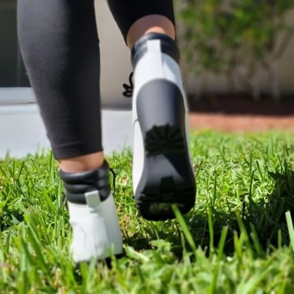 Women's White‎ Chunky Block High Heel Ankle Booties