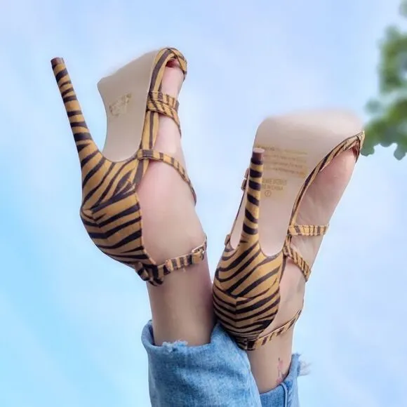 Women's Zebra Open Toe Ankle Strap  High Heel Dress Sandals