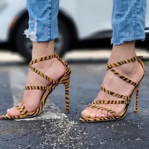 Women's Zebra Open Toe Ankle Strap  High Heel Dress Sandals