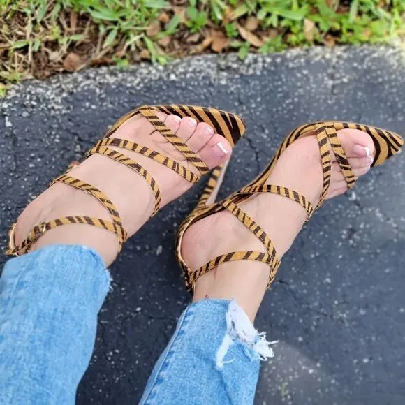 Women's Zebra Open Toe Ankle Strap  High Heel Dress Sandals