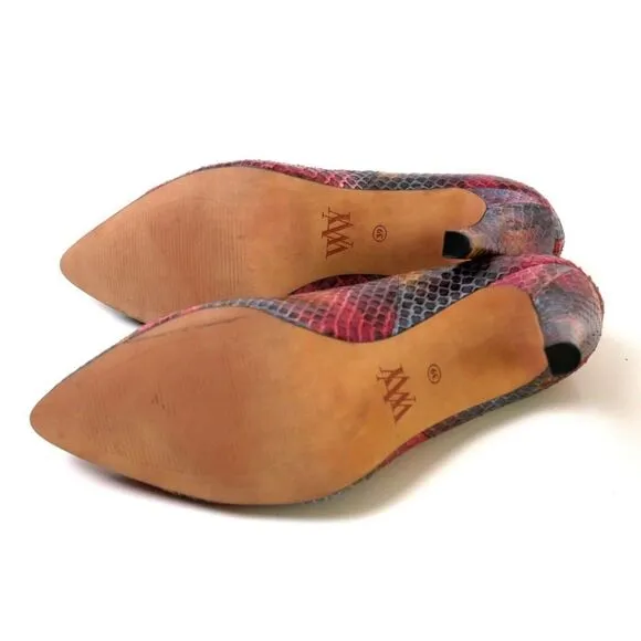 WYTHE NY Idella MULTICOLOR SNAKESKIN LEATHER HIGH HEEL POINTED TOE SHOES Sz 9 US