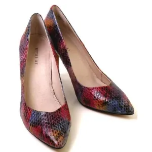WYTHE NY Idella MULTICOLOR SNAKESKIN LEATHER HIGH HEEL POINTED TOE SHOES Sz 9 US