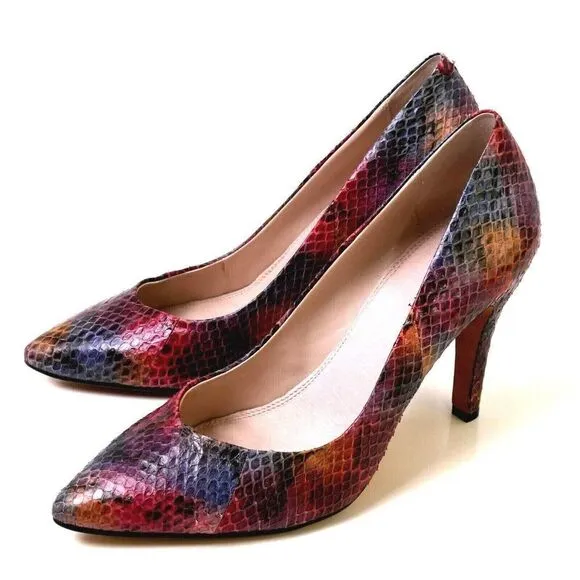 WYTHE NY Idella MULTICOLOR SNAKESKIN LEATHER HIGH HEEL POINTED TOE SHOES Sz 9 US