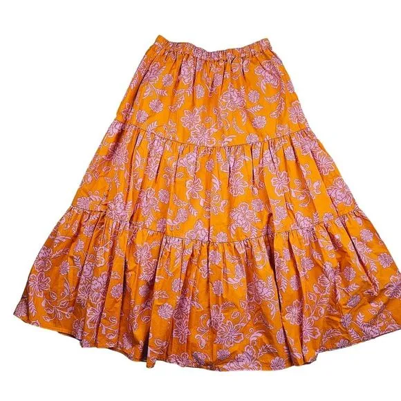 XiRENA -1918 Women's Angeline Tiered Poplin Midi Skirt Orange NWOT Size Large