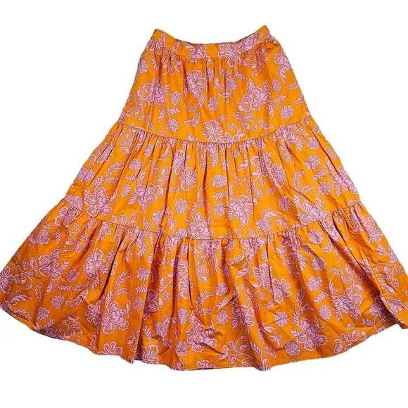 XiRENA -1918 Women's Angeline Tiered Poplin Midi Skirt Orange NWOT Size Large