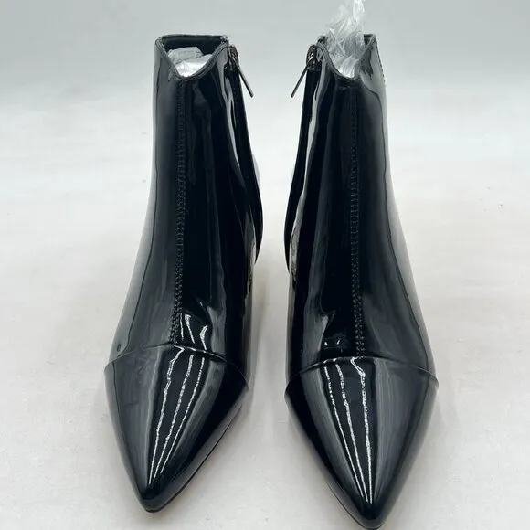 XYD Black Crystal Low Heel Ankle Boots Pointed Toe Shoes Side Zipper Prom Boot