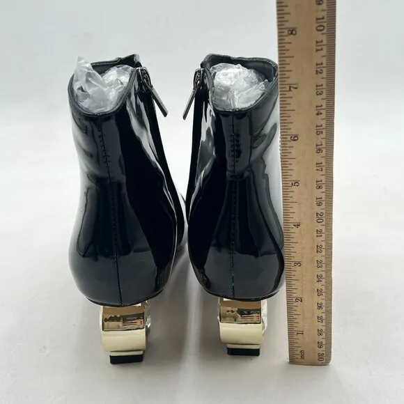 XYD Black Crystal Low Heel Ankle Boots Pointed Toe Shoes Side Zipper Prom Boot