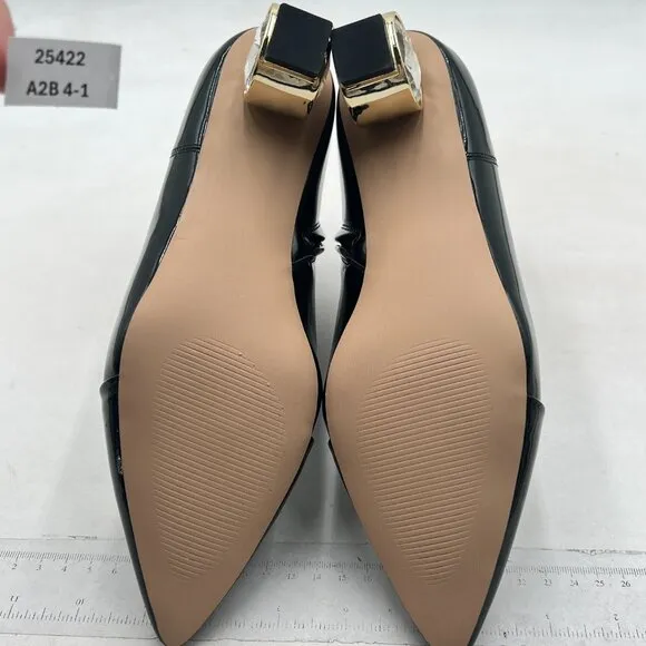 XYD Black Crystal Low Heel Ankle Boots Pointed Toe Shoes Side Zipper Prom Boot