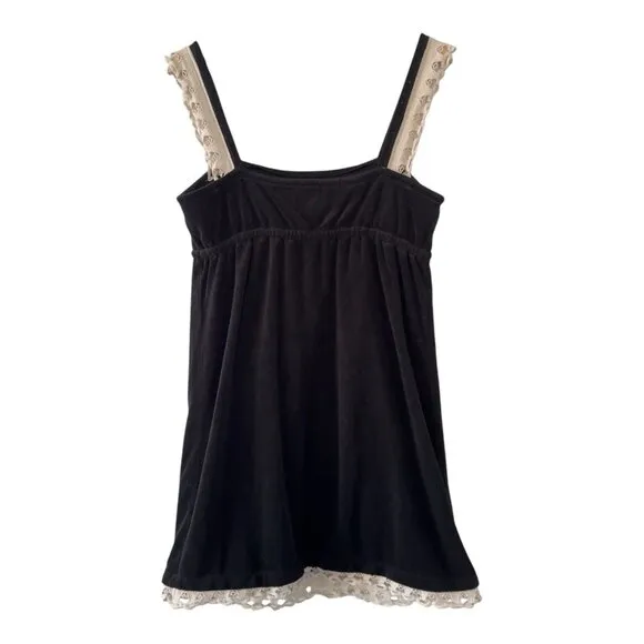 Y2K Juicy Couture Black French Terry Mini Dress Swim Cover Up Sundress Vintage