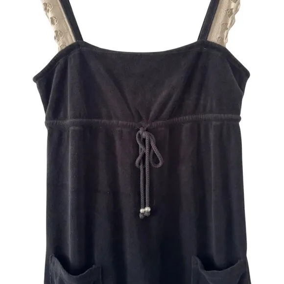 Y2K Juicy Couture Black French Terry Mini Dress Swim Cover Up Sundress Vintage