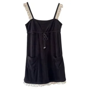 Y2K Juicy Couture Black French Terry Mini Dress Swim Cover Up Sundress Vintage
